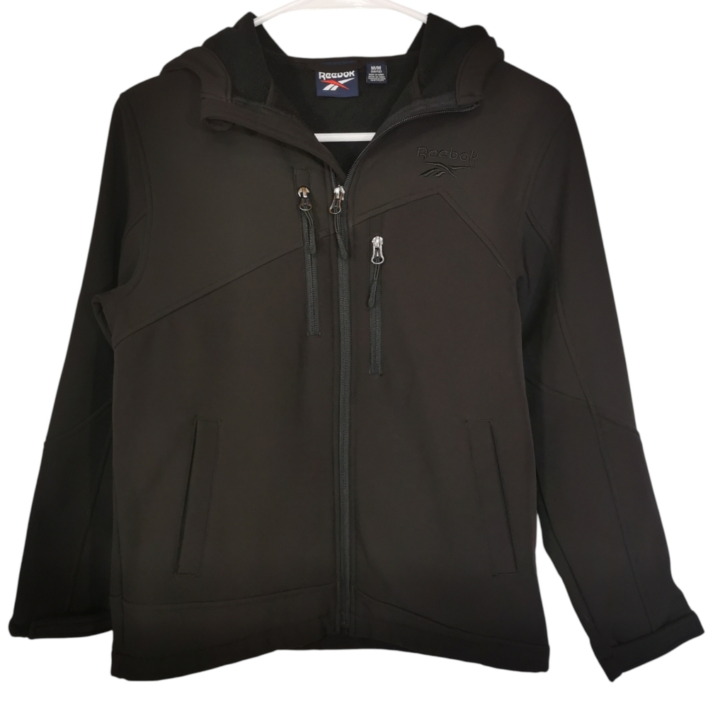 Reebok Youth Black Hooded Softshell Jacket Size M 10/12